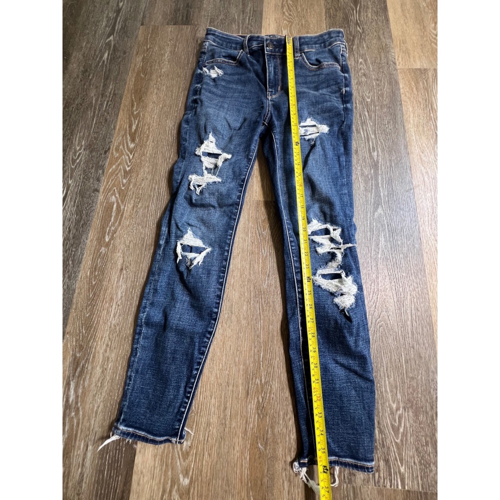 American Eagle High Rise Jegging Womens 8 Dark Blue Distressed Ripped Next Level - Picture 6 of 8